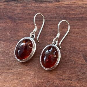 Sterling Silver and Amber Oval Earrings